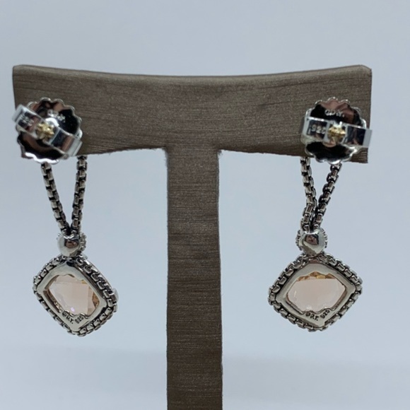 David Yurman Morganite Cushion Diamond Earrings - Picture 2 of 7